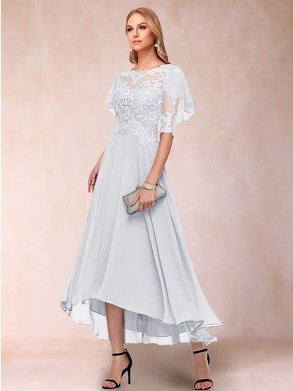 A-Line/Princess Scoop Half Sleeves Mother of the Bride Dresses with Applique