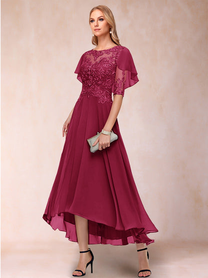 A-Line/Princess Scoop Half Sleeves Mother of the Bride Dresses with Applique