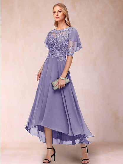 A-Line/Princess Scoop Half Sleeves Mother of the Bride Dresses with Applique