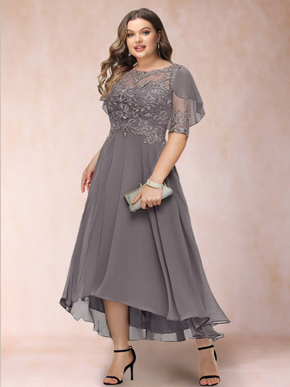 A-Line/Princess Scoop Half Sleeves Plus Size Mother of the Bride Dresses with Applique