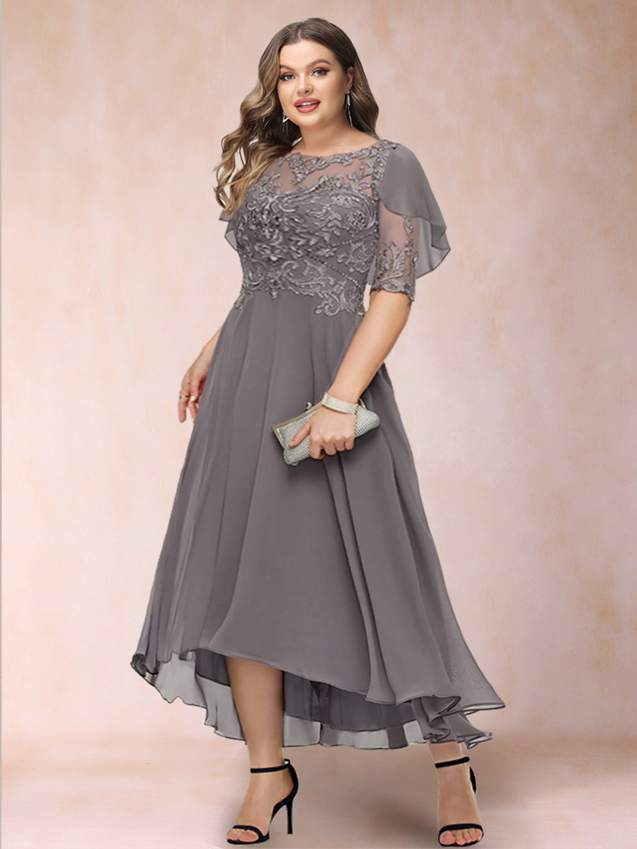 A-Line/Princess Scoop Half Sleeves Plus Size Mother of the Bride Dresses with Applique