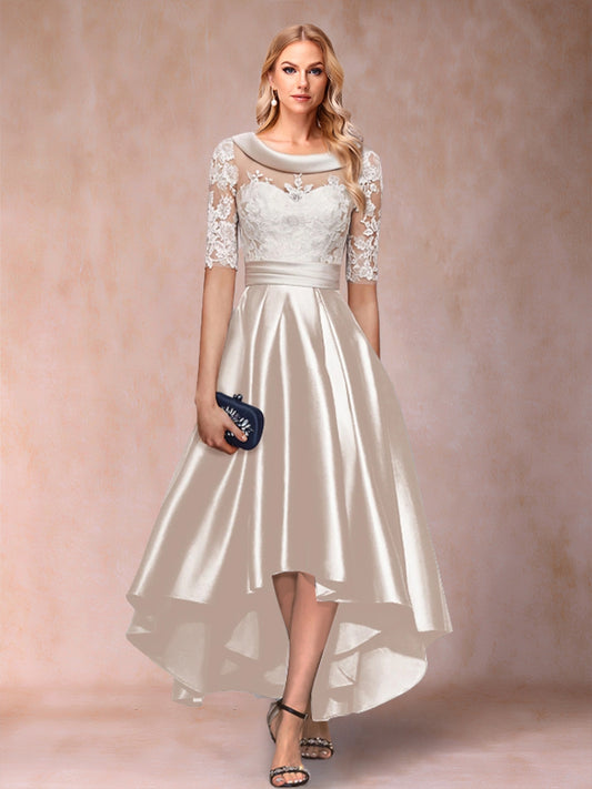 A-Line/Princess Scoop Half Sleeves Mother of the Bride Dresses with Applique