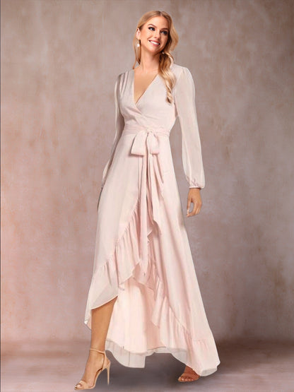 A-Line/Princess V-Neck Long Sleeves Mother of the Bride Dresses with Ruffles