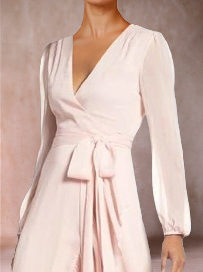 A-Line/Princess V-Neck Long Sleeves Mother of the Bride Dresses with Ruffles