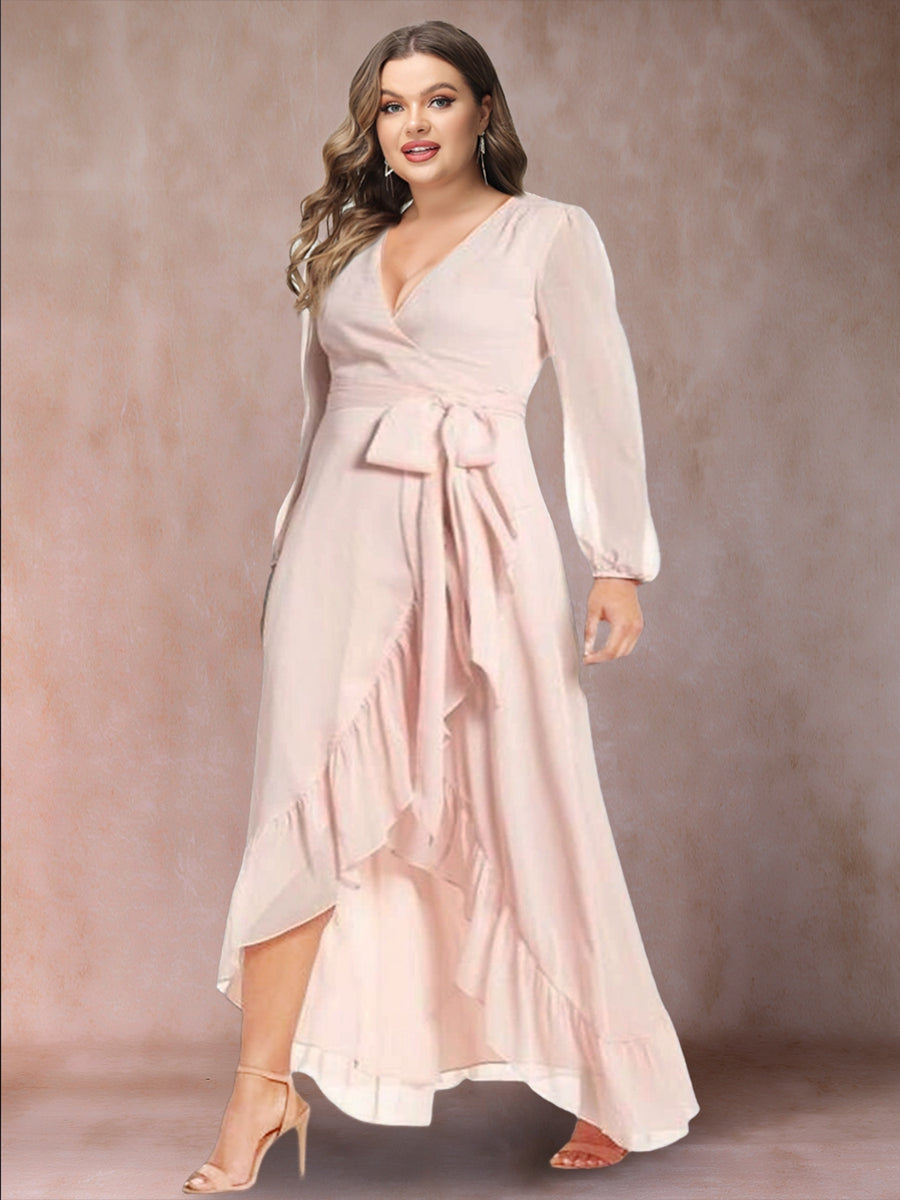 A-Line/Princess V-Neck Long Sleeves Plus Size Mother of the Bride Dresses with Ruffles