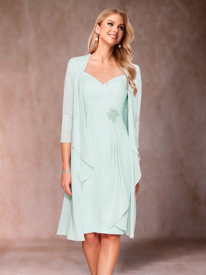 Sheath/Column V-Neck 3/4 Sleeves 2 Pieces Mother of the Bride Dresses with Ruched & Jacket