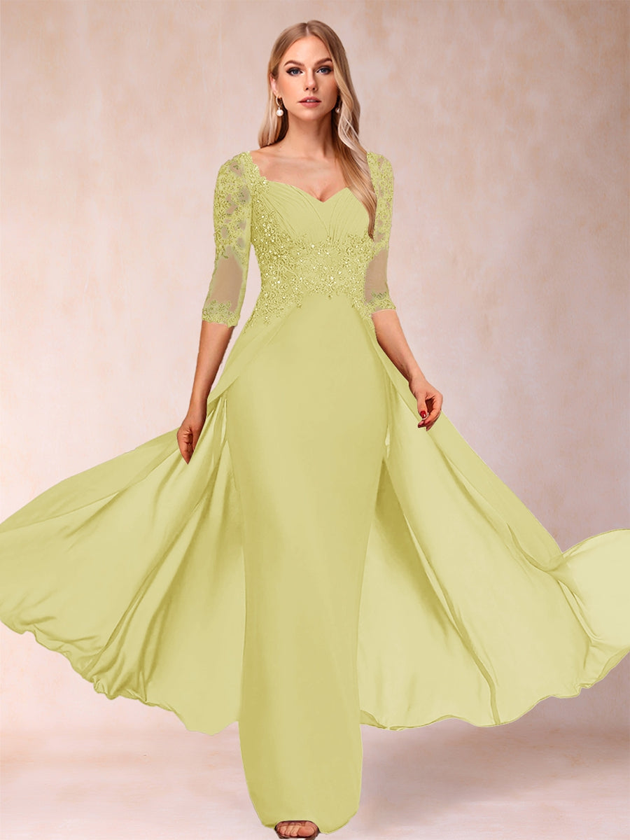 Sheath/Column V-Neck Half Sleeves Mother of the Bride Dresses with Applique