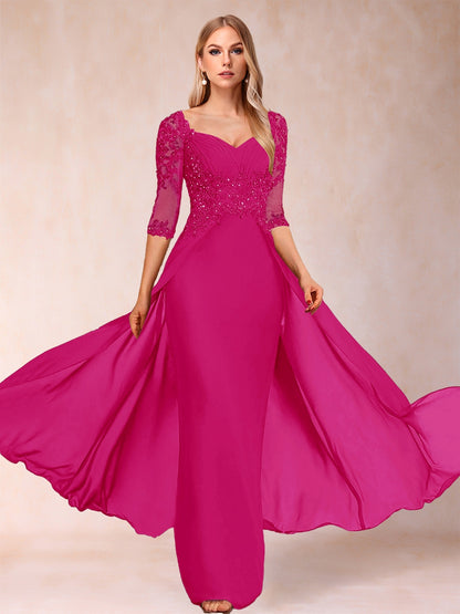 Sheath/Column V-Neck Half Sleeves Mother of the Bride Dresses with Applique