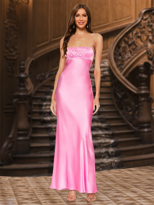 Sheath/Column Spaghetti Straps Sleeveless Evening Dresses with Ruched