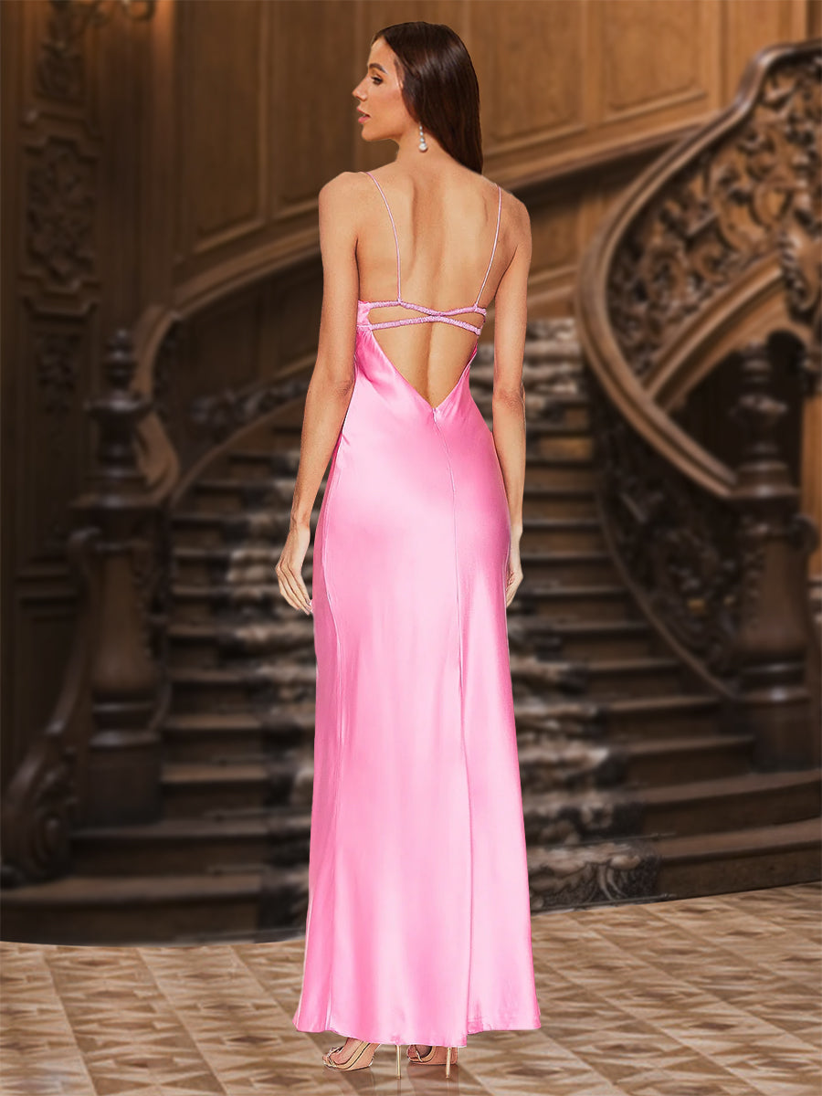 Sheath/Column Spaghetti Straps Sleeveless Evening Dresses with Ruched