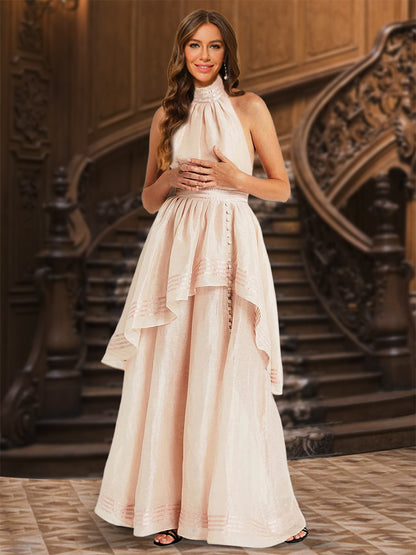 A-Line/Princess Halter Sleeveless Evening Dresses with Ruffles