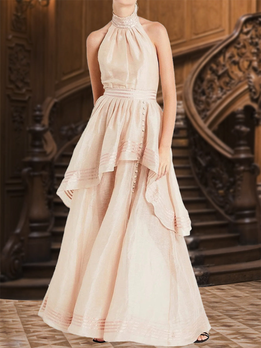 A-Line/Princess Halter Sleeveless Evening Dresses with Ruffles