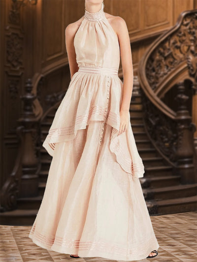 A-Line/Princess Halter Sleeveless Evening Dresses with Ruffles