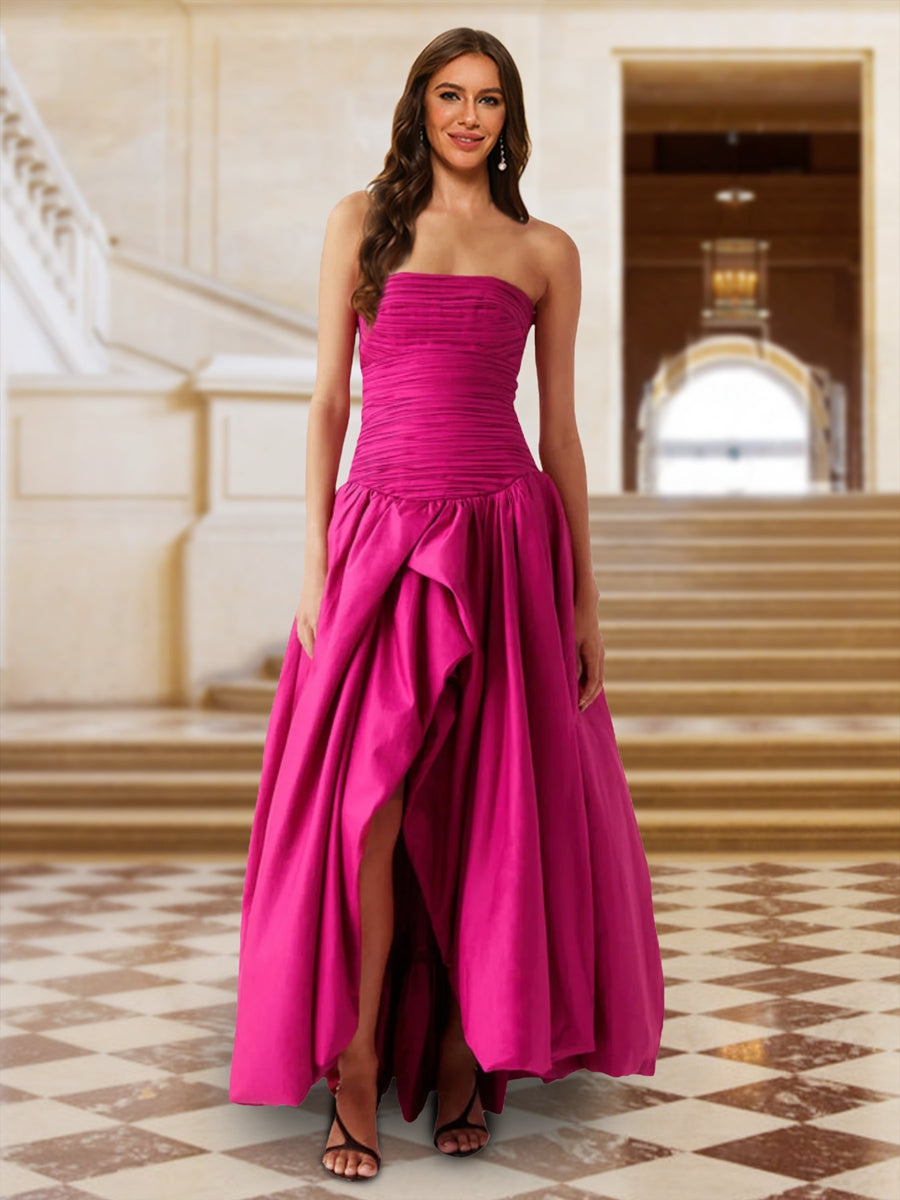 A-Line/Princess Strapless Sleeveless Evening Dresses with Ruched