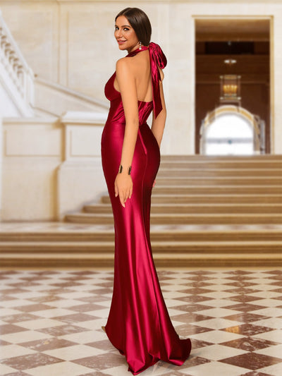 Trumpet/Mermaid Halter Sleeveless Evening Dresses with Split Side