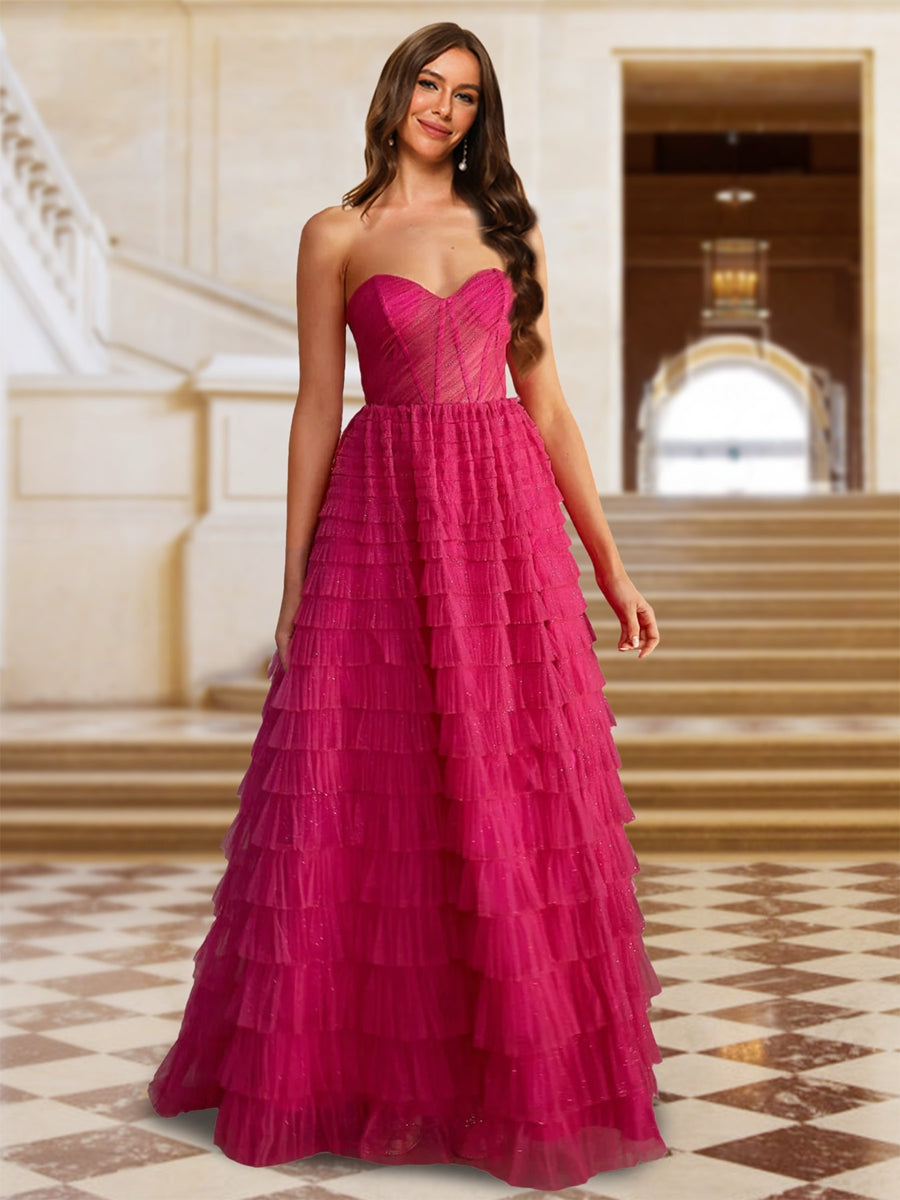 A-Line/Princess Strapless Sleeveless Evening Dresses with Ruffles