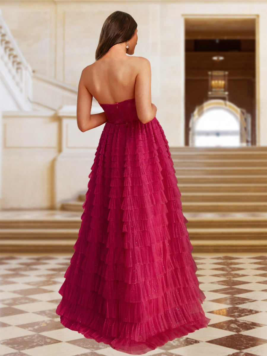 A-Line/Princess Strapless Sleeveless Evening Dresses with Ruffles