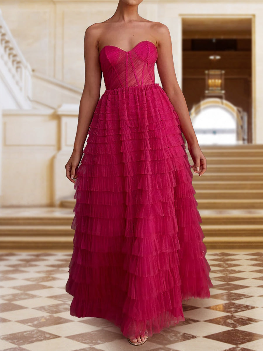 A-Line/Princess Strapless Sleeveless Evening Dresses with Ruffles