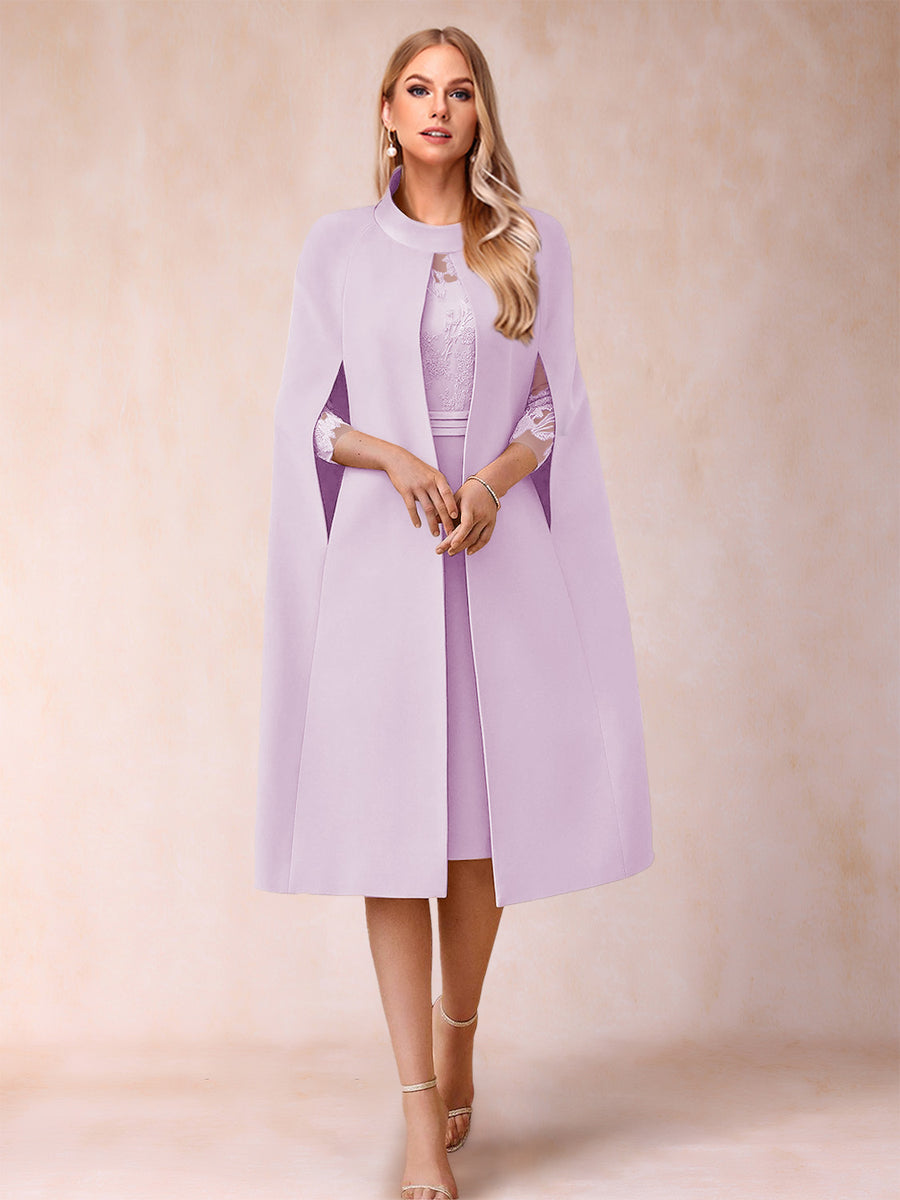 Sheath/Column Scoop 3/4 Sleeves 2 Pieces Mother of the Bride Dresses with Applique