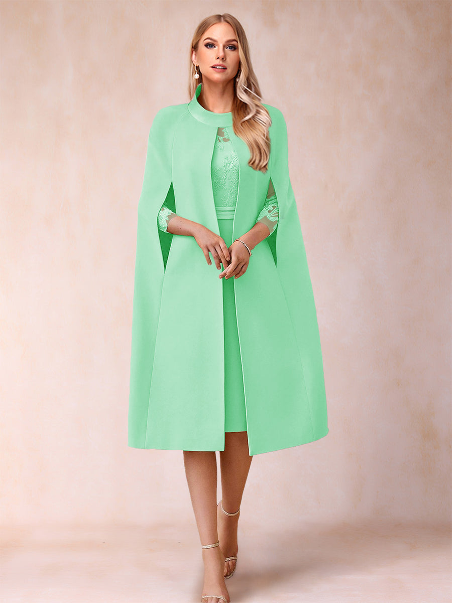 Sheath/Column Scoop 3/4 Sleeves 2 Pieces Mother of the Bride Dresses with Applique