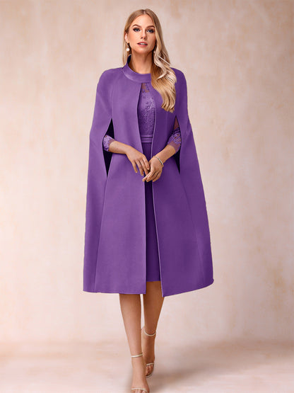 Sheath/Column Scoop 3/4 Sleeves 2 Pieces Mother of the Bride Dresses with Applique