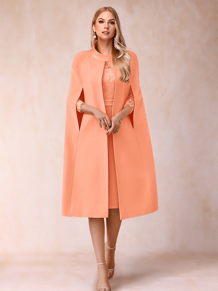 Sheath/Column Scoop 3/4 Sleeves 2 Pieces Mother of the Bride Dresses with Applique