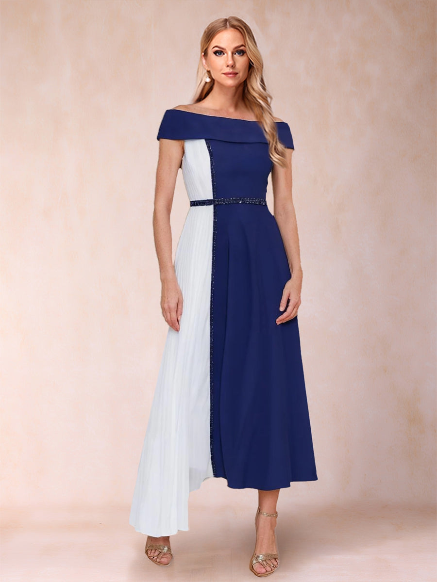 A-Line/Princess Off-the-Shoulder Short Sleeves Mother of the Bride Dresses with Sash