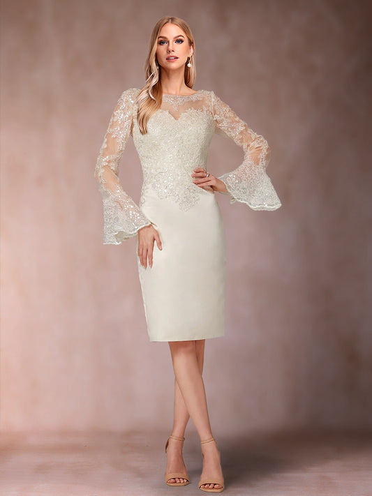 Sheath/Column Scoop Long Sleeves Mother of the Bride Dresses with Applique