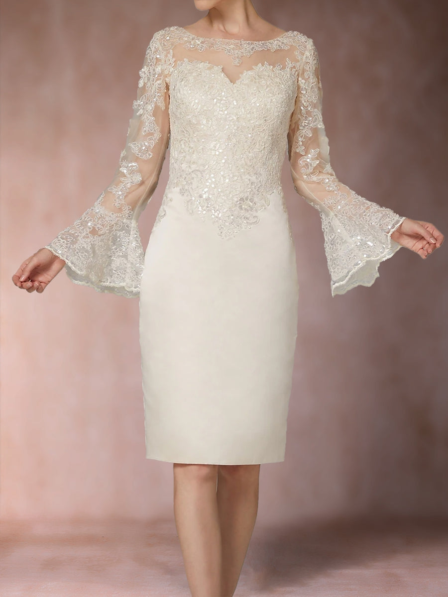 Sheath/Column Scoop Long Sleeves Mother of the Bride Dresses with Applique