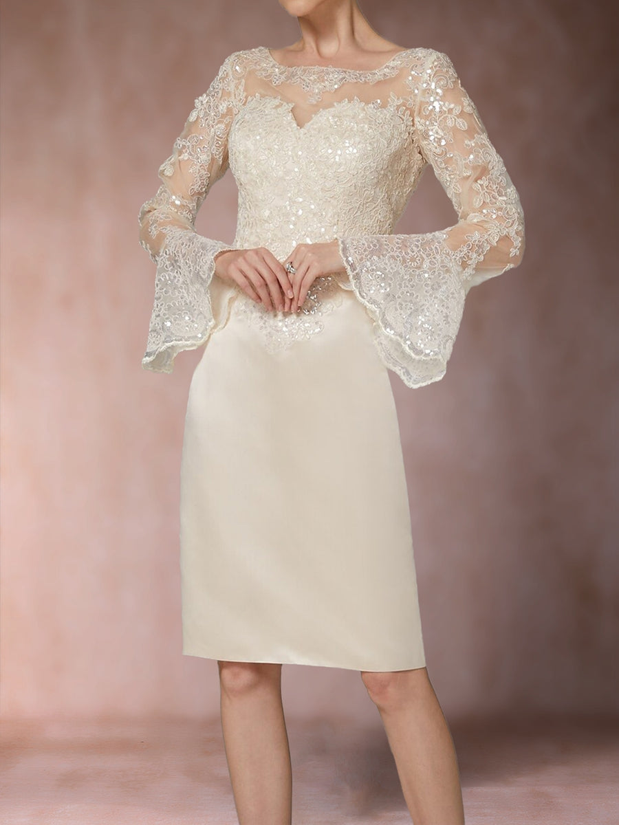 Sheath/Column Scoop Long Sleeves Mother of the Bride Dresses with Applique