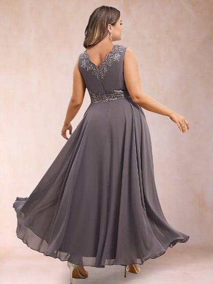 A-Line/Princess V-Neck 3/4 Sleeves 2 Pieces Plus Size Mother of the Bride Dresses with Applique