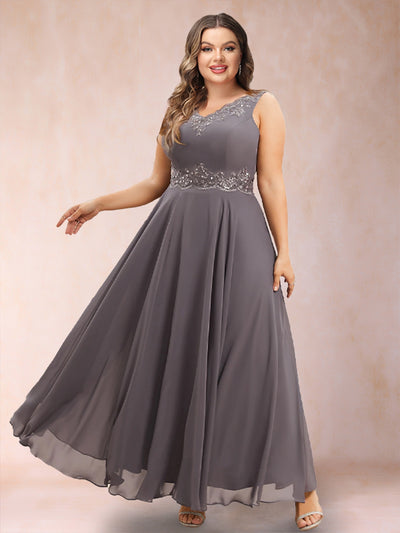 A-Line/Princess V-Neck 3/4 Sleeves 2 Pieces Plus Size Mother of the Bride Dresses with Applique