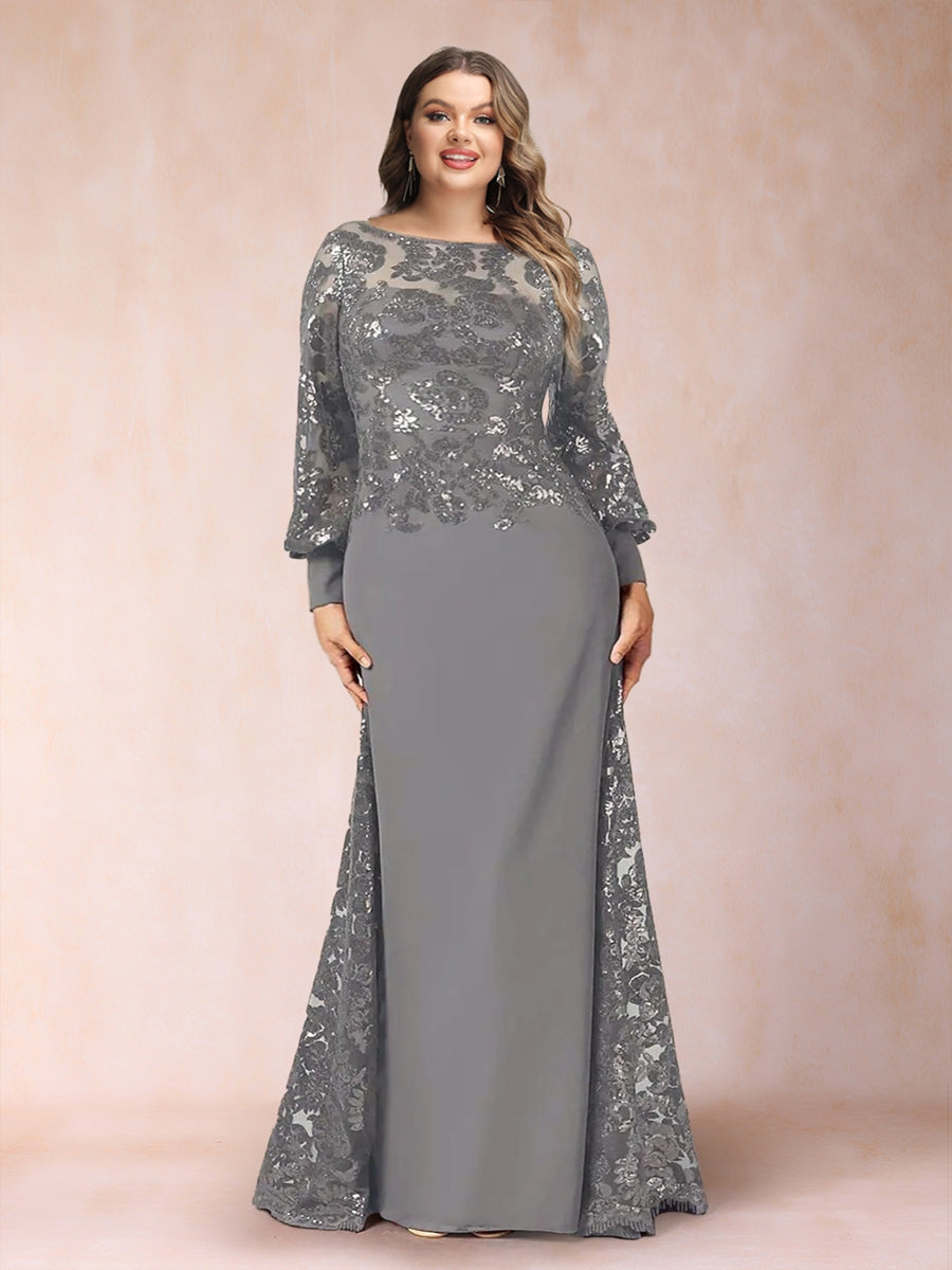 A-Line/Princess Scoop Long Sleeves Plus Size Mother of the Bride Dresses with Applique