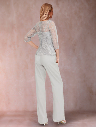 Jumpsuit/Pantsuit Scoop 3/4 Sleeves 2 Pieces Mother of the Bride Dresses with Rhinestone