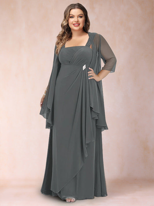 A-Line/Princess Scoop 3/4 Sleeves 2 Pieces Plus Size Mother of the Bride Dresses with Rhinestone