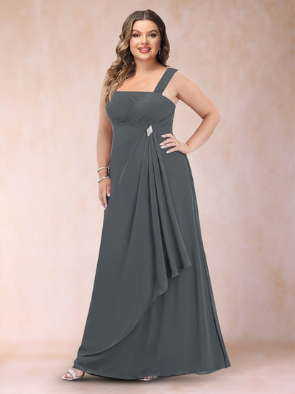 A-Line/Princess Scoop 3/4 Sleeves 2 Pieces Plus Size Mother of the Bride Dresses with Rhinestone