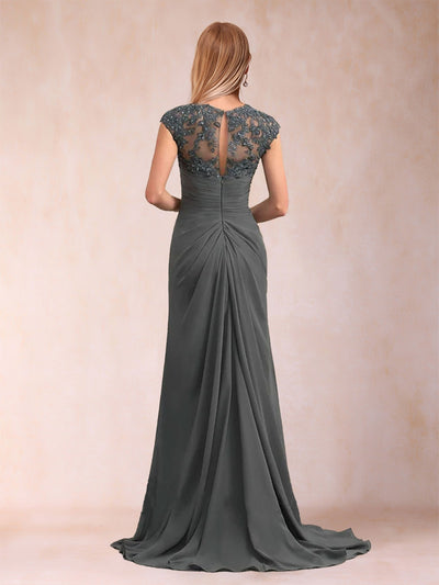 Sheath/Column Chiffon V-Neck Sleeveless Mother of the Bride Dresses with Applique