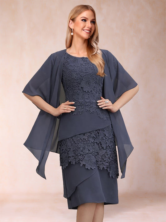 Sheath/Column Scoop Half Sleeves 2 Pieces Mother of the Bride Dresses with Applique & Jacket