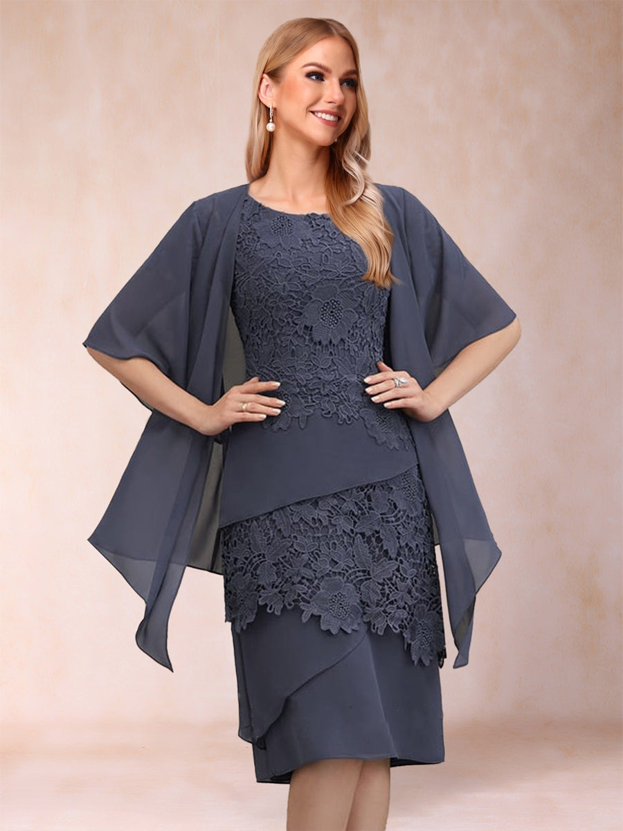 Sheath/Column Scoop Half Sleeves 2 Pieces with Applique & Jacket