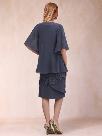 Sheath/Column Scoop Half Sleeves 2 Pieces with Applique & Jacket