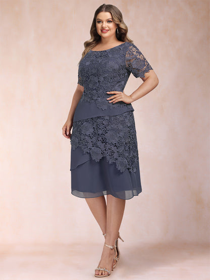 Sheath/Column Scoop Half Sleeves 2 Pieces Plus Size Mother of the Bride Dresses with Applique & Jacket