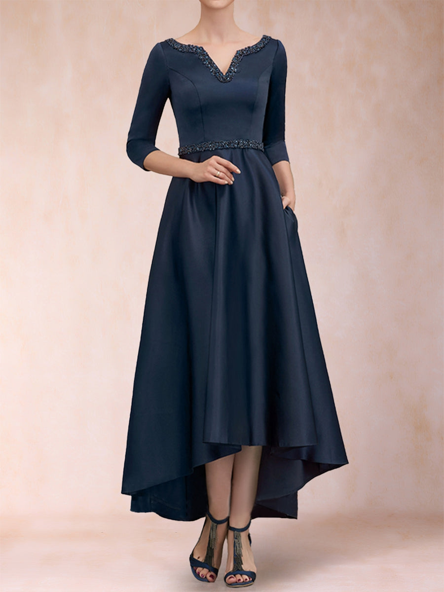 A-Line/Princess V-Neck 3/4 Sleeves Mother of the Bride Dresses with Beading