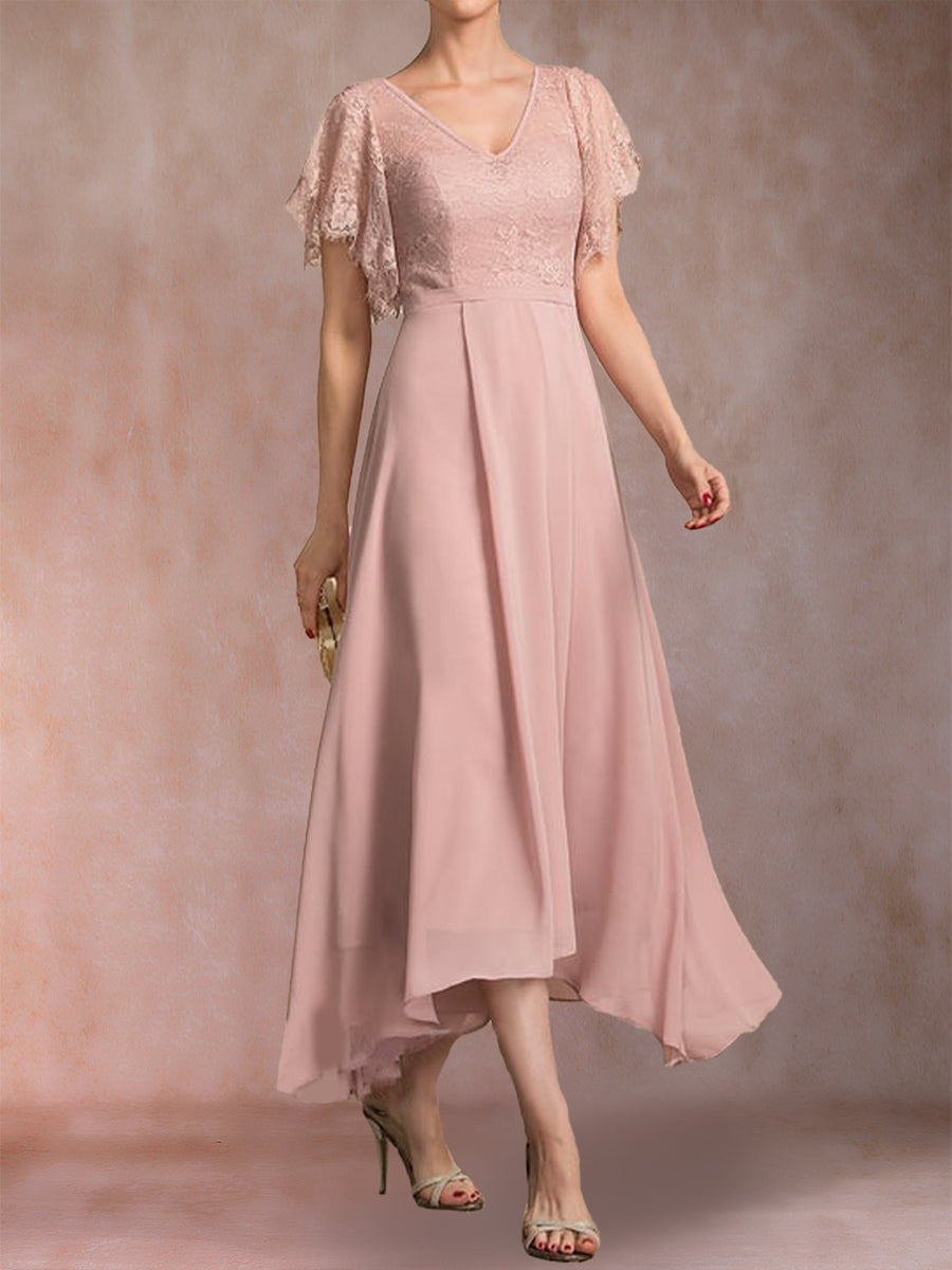 A-Line/Princess V-Neck Short Sleeves Mother of the Bride Dresses with Applique