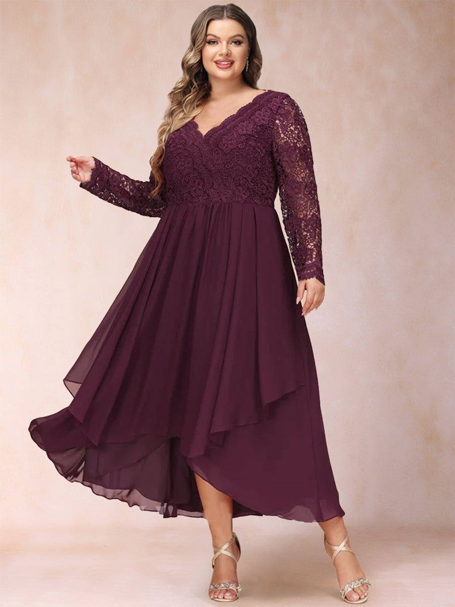 A-Line/Princess V-Neck Long Sleeves Plus Size Mother of the Bride Dresses with Applique