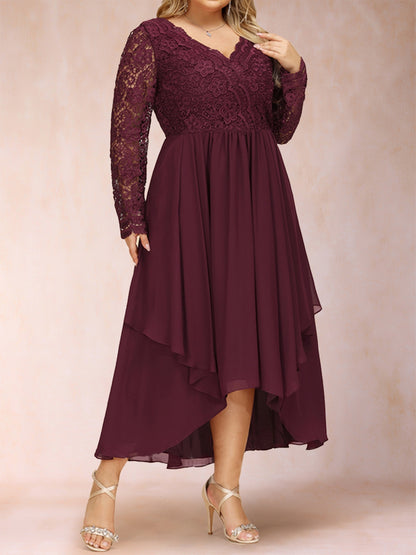 A-Line/Princess V-Neck Long Sleeves Plus Size Mother of the Bride Dresses with Applique