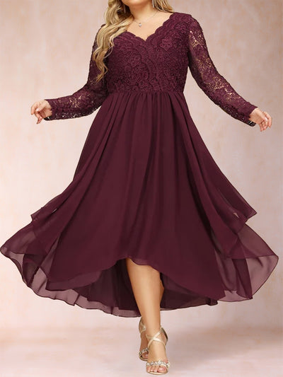 A-Line/Princess V-Neck Long Sleeves Plus Size Mother of the Bride Dresses with Applique