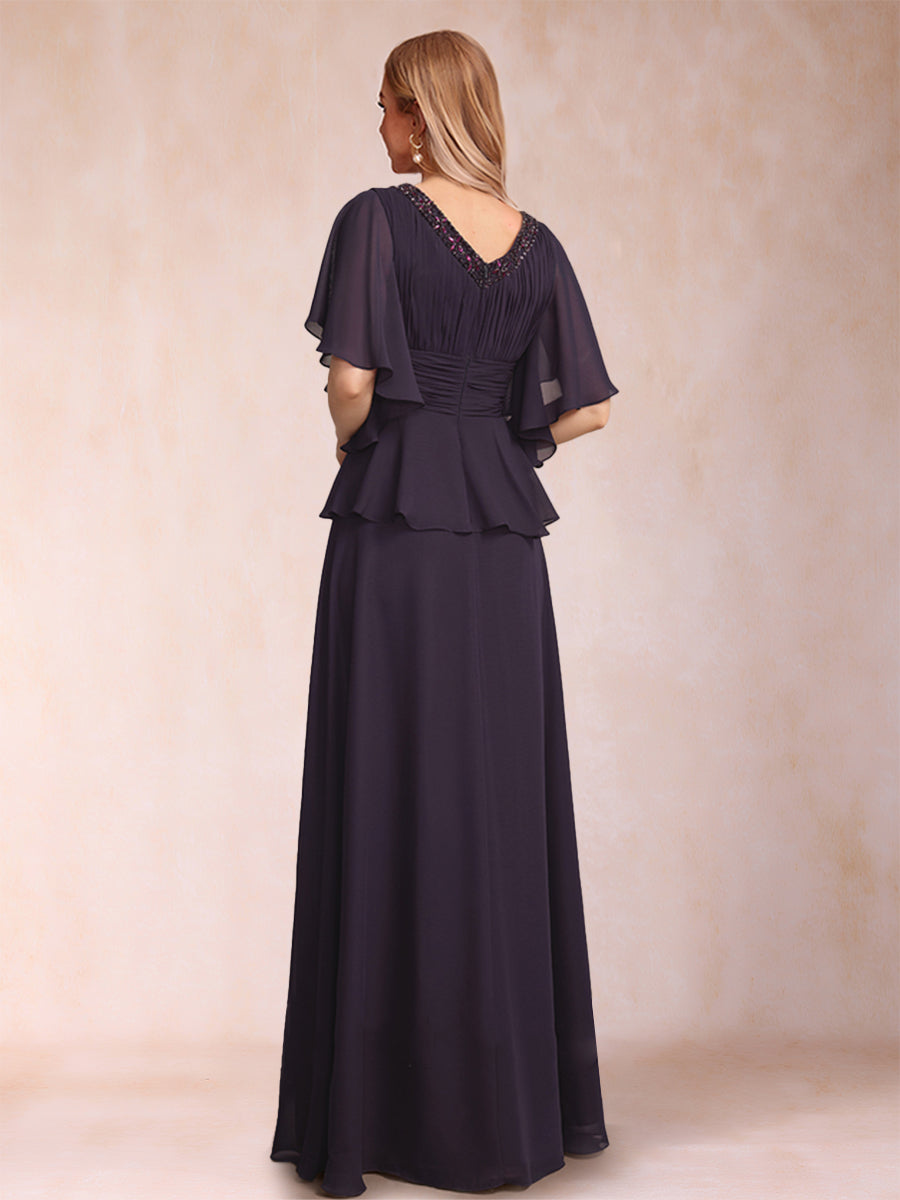 A-Line/Princess V-Neck Half Sleeves Mother of the Bride Dresses with Beading