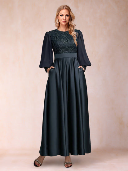 A-Line/Princess Scoop Long Sleeves Mother of the Bride Dresses with Applique