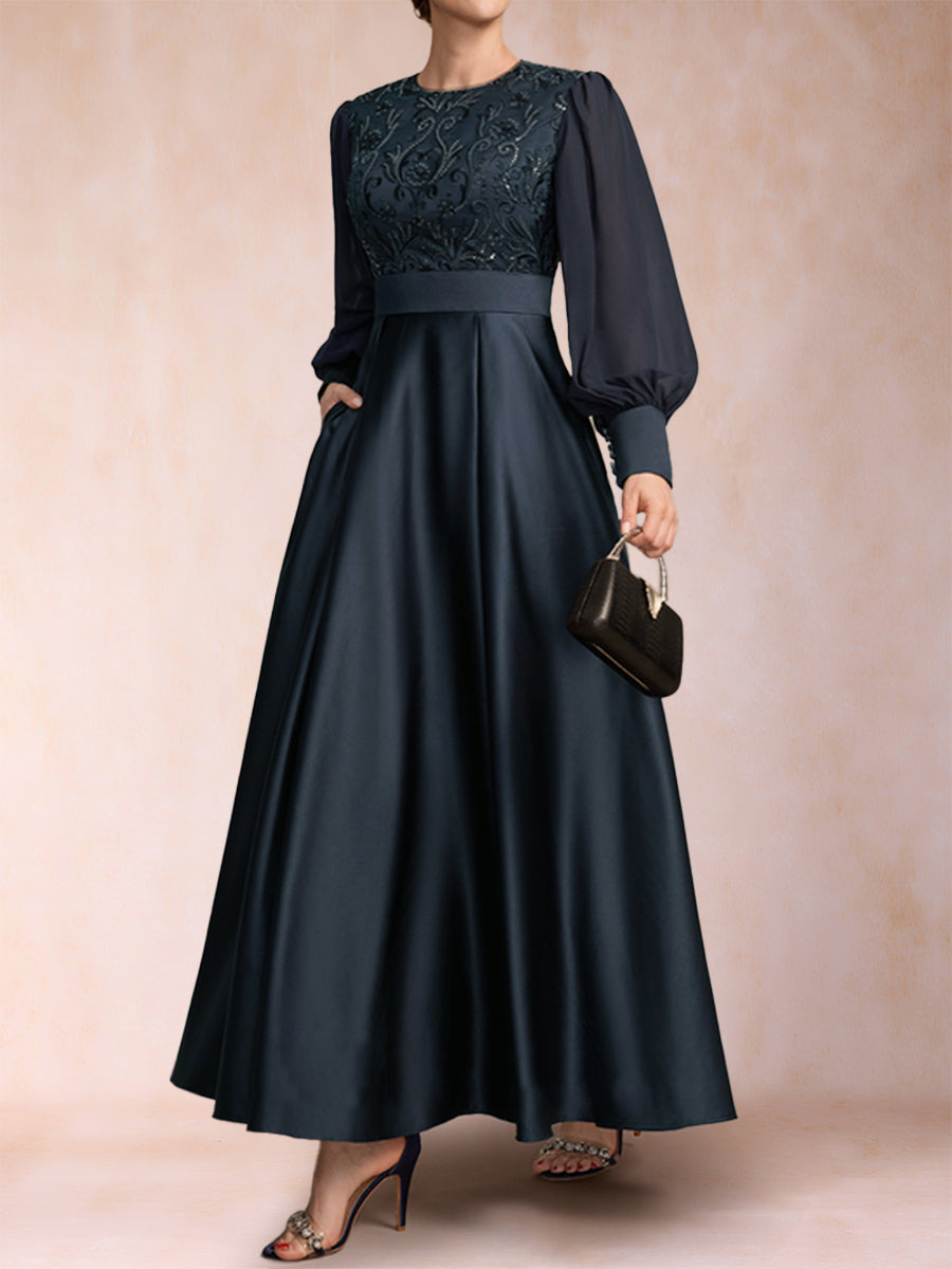 A-Line/Princess Scoop Long Sleeves Mother of the Bride Dresses with Applique