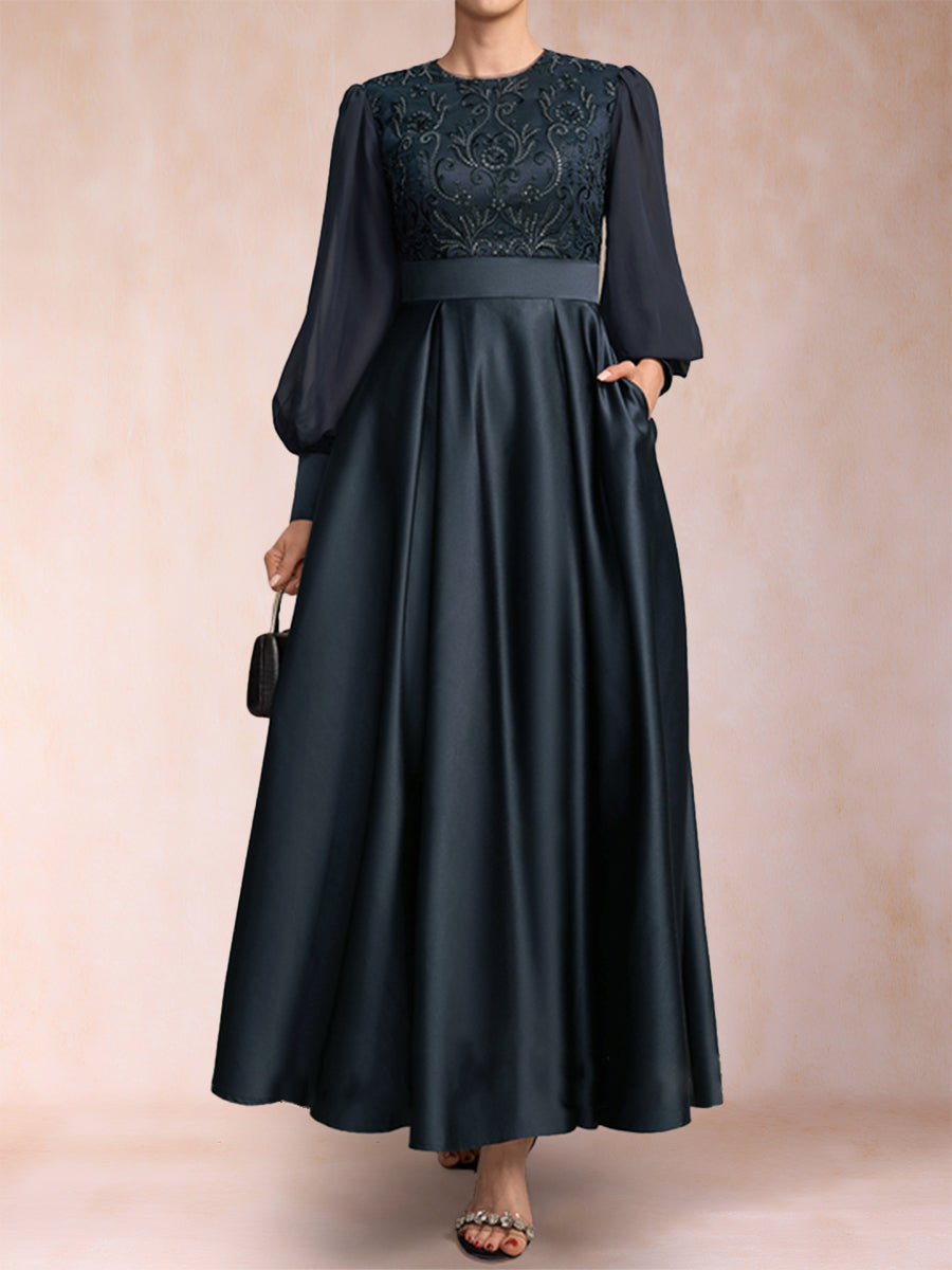 A-Line/Princess Scoop Long Sleeves Mother of the Bride Dresses with Applique